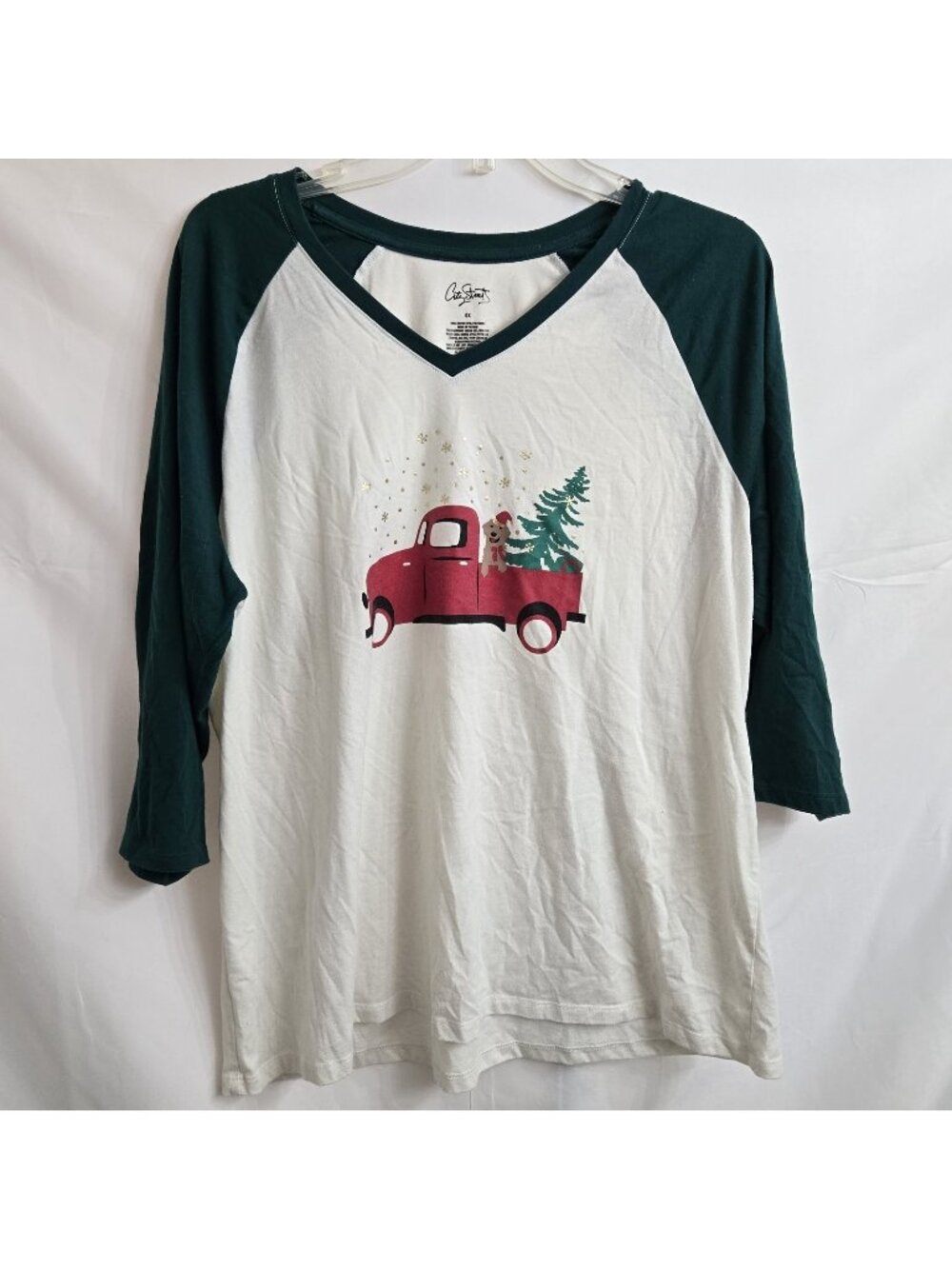 City Streets V-Neck Long Sleeve Holiday Dog Christmas T-Shirt Women’s Size 0X